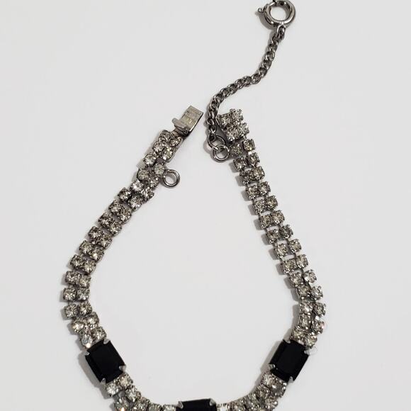 Vintage Eisenberg Ice Clear & Black Rhinestone Bracelet 7" Safety Chain - Picture 7 of 7